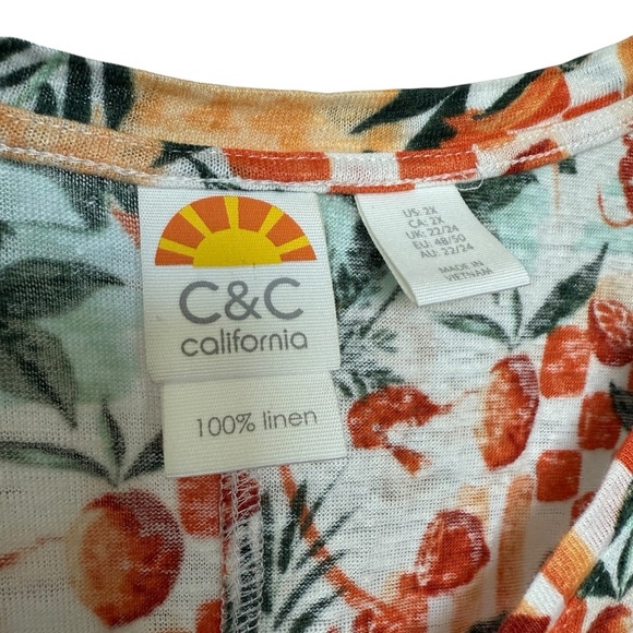 C&C California Women's 2XL Lobster Citrus V-Neck Shirt 100% Linen Summer Casual - Picture 3 of 6